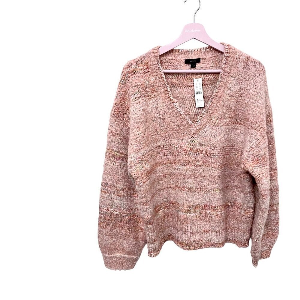 J.Crew Puff-Sleeve V-Neck Sweater Space Dye Rainbow Women’s Size L - Picture 2 of 6